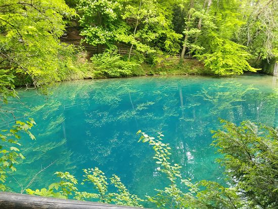 Der trichterförmige Quelltopf hat einen Durchmesser von etwa 40 m und reicht bis in eine Tiefe von 21 m.