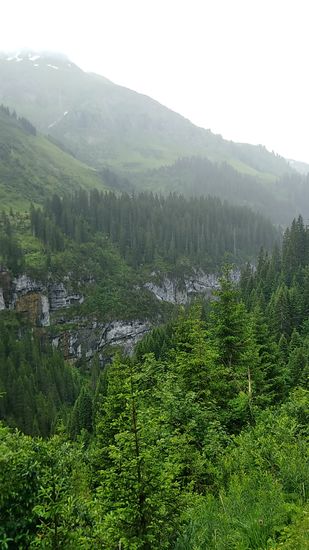 In Bildmitte verlaufen Felswände entlang der Schlucht.
An dieser Stelle kann ich einfach nicht anders, als von den phänomenalen Natureindrücken direkt vor Ort zu schwärmen.
Hier versteht man ohne Umschweife den Begriff 
vom Lech, einer der letzten Wilden.
Gemeint ist einer der letzten unverbauten Wildflüsse der Alpen.