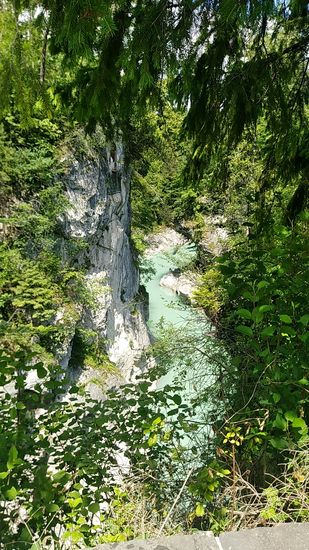 Hier noch von der Seitenausbuchtung an der Straße aus gesehen, verläuft die Klamm ihren kurzen Weg von auf der Karte grob geschätzt etwa 100 m, bevor sich der Lech wieder in seinem Lauf aufweitet.