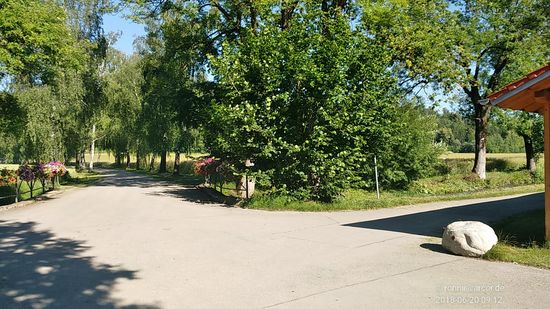 "Tatort Gut Geratshof":
Wahrscheinlich wird mich jetzt anhand der folgenden Bilder ein "Shitstorm" der Naturschützer erreichen, aber evtl. auch ein "Sturm des Dankes" von nachfolgenden, ortsunkundigen Fernradlern.
Denn wohin des Radweges? Links oder rechts. Am Beginn des rechten Zweiges ist dann doch eine Schilderstange zu erkennen.