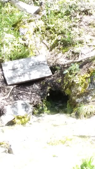 Deshalb stellt einige Pfadwindungen weiter die Quelle I in Form dieses über eine Handspanne großen Auslasses aus dem Hangbereich, die eigentliche Hauptquelle wegen ihrer über das ganze Jahr stetigen Wasserspende dar.