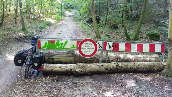 Du meinst, du wärst weg vom (gefährlichen) Straßenverkehr, doch das steile Isarufer bietet dem (Rad-)wanderer auch hier von der rechten Hochuferseite aus etwas gedämpften Nervenkitzel in Form von Steinschlaggefahr.
An ein Umkehren wollte ich aber ernsthaft keinen Gedanken verschwenden und für ängstliche Zeitgenossen wäre es eigentlich angemessen gewesen, schon vor der Abfahrt vom Hochufer auf dieses Manko hinzuweisen und auf eine Umgehungsmöglichkeit hinzuweisen.