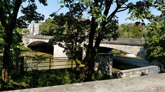 Die Äußere Ludwigsbrücke mit zwei Bögen und insgesamt 71 m Länge.
Diese und auch die Innere Ludwigsbrücke (zu Ehren König Ludwigs I.) sind aus architektonischen Gründen mit Naturstein verkleidete Stahlbeton-Brücken.