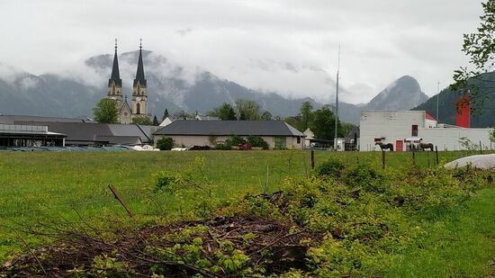Die Ortschaft Admont wird gerne als Eingang zum Gesäuse benannt und ist auch durch das Wahrzeichen Stift Admont, hier an den Doppeltürmen im Hintergrund erkennbar, weithin bekannt. 
Das Stift, offiziell Benediktinerabtei St. Blasius zu Admont, wurde 1074 von Erzbischof Gebhard von Salzburg gegründet und ist das älteste bestehende Kloster in der Steiermark. Zudem enthält es die größte Klosterbibliothek der Welt.