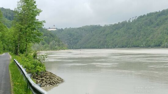 In der Ferne thront über dem gegenüberliegenden Donau-Steilhang 
Schloß Neuhaus.