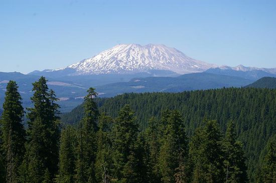 Erster Ausblick: Mount St. Helens von Südosten
