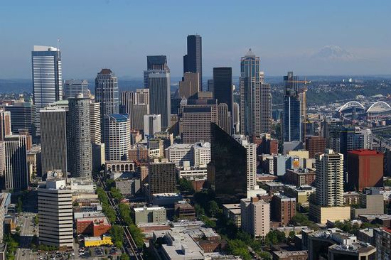Ausblick von oben, hinten rechts Mt. Rainier