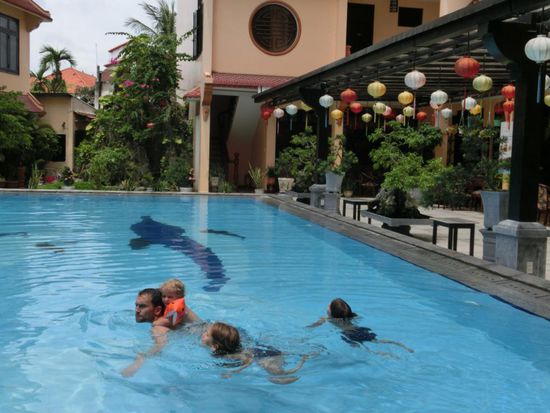 Im Hotelpool: Herde, bitte unauffällig folgen