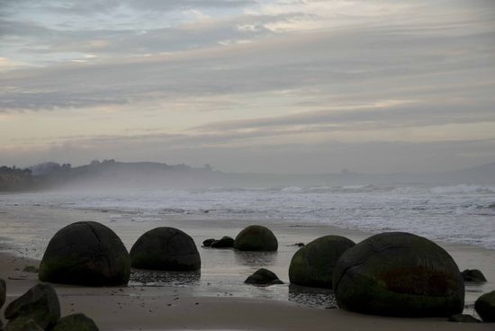 Die Moeraki Boulders sind bei Ebbe am besten zu sehen.