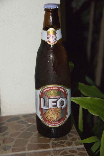 Thailand: Leo Beer, die Kraft wie die eines Leoparden auf dem Etikett hatte der Inhalt nicht, das Bier ist ein wenig schwach auf der Brust wie eine Mietzekatze. Gehoert zur Singha-Gruppe. Etwas weniger als 1 Euro für 0,63 Liter-Flasche. Note 3,5.