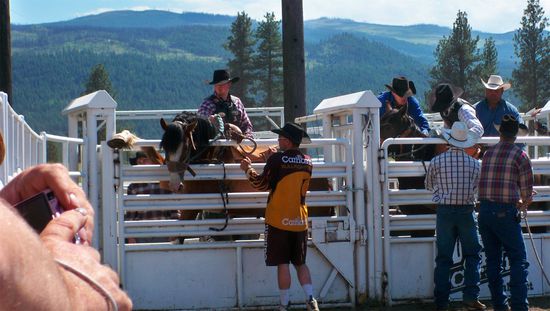 Da wollte das Horse schon vorzeitig raus, beim Aufsetzten hat es den Reiter am Bein gequetscht und beim Ritt war der Reiter ganz schnell unten