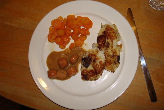 Eine feine Henkersmahlzeit 
Rüebli, Wienerli und Härdöpfeltätschli mmmhhh