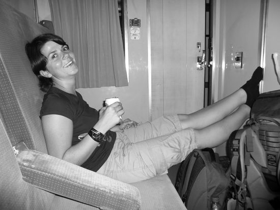 Unser Abteil im Nachtzug nach Nhong Khai - Passend zum Alter des Zuges das Bild in schwarz/weiss!