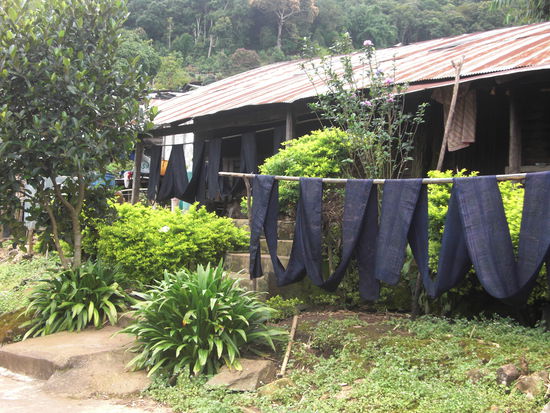 Nur diese eine Familie ist berechtigt die Stoffe in Blau zu faerben.