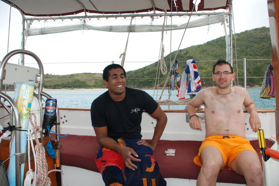 Nach unserem ersten schnorchelgang. Ich sag nur:"Saukalt", aber schoen.