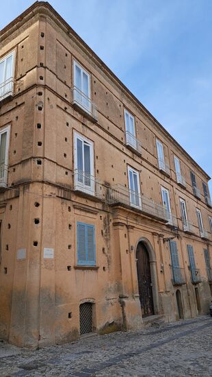 Auffallend an den alten Häusern von Tropea sind die quadratischen Löcher in den Außenmauern. Die Häuser wurden früher ebenerdig oder zweistöckig gebaut. Wurde das Gebäude aufgestockt, schob man Holzbalken in diese Löcher hinein, auf denen man Gerüstbretter verteilte, um die Arbeiten am Haus nach oben hin fortzusetzen.
Heute nutzen Vögel die noch offenen Löchern um dort zu Nisten.