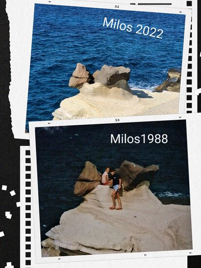 Zufällig hat Manni von der gleichen Perspektive diesen Stein am Cape Pelekouda fotografiert wie ich vor vielen Jahren. Das alte Foto hat uns Sandra erst im Nachhinein geschickt. Inzwischen hat das Meer den schmalen Steg abgetragen, sodass man nicht mehr dahin kommt.