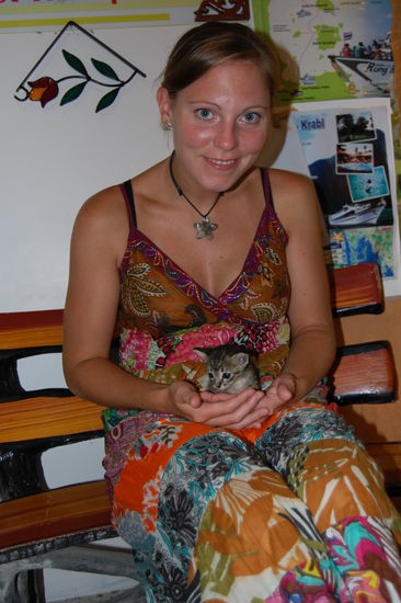 Dies war die kleine Hauskatze unseres Guesthouses, die wir sofort ins Herz geschlossen haben. Die war so suess und noch so klein.