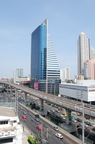 Blick von der Dachterrasse auf die Skyline.