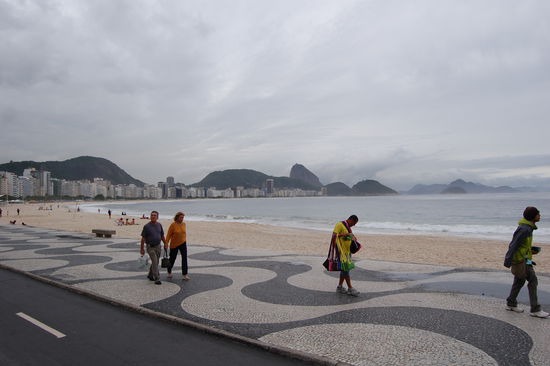Die Copacabana... sehr bewoelkt, aber immerhin 25 Grad.