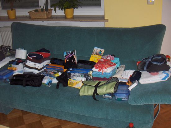 Das alles soll in unsere Rucksäcke!