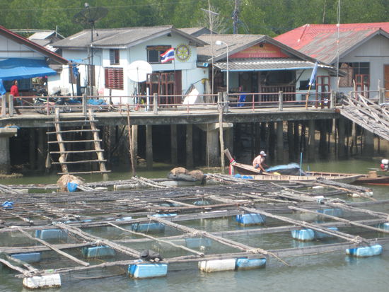 Das thailändische Fischerdorf auf Pfahlbauten