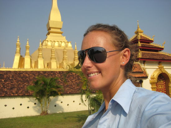 In front of the Thatluang Stupa (Pha That Luang), Vientiane