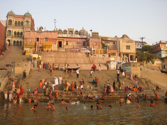 Taking a bath in the holy river Ganges