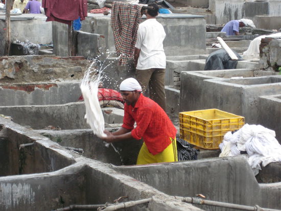 Doing the laundry by hand at Mahalaxmi Dhobi Ghat, Mumbai, India