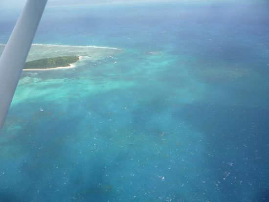 Nach nur knapp 10 min. Flug kam auch schon "Green Island" und ein paar umliegende Riffe in Sicht.