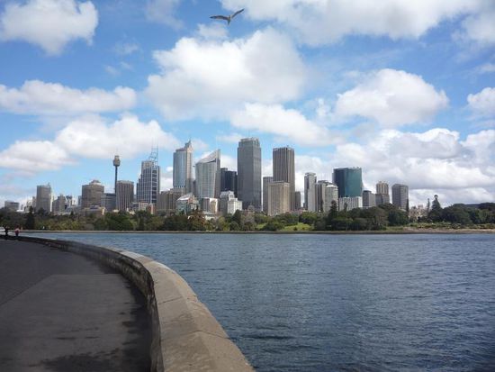Nur kurze Zeit spaeter riss die Wolkendecke aber auf und wir hatten vom Botanischen Garten aus eine schoene Sicht auf  Sydneys Downtown.
