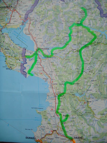 Tour durch einen Teil Noralbaniens (grün)