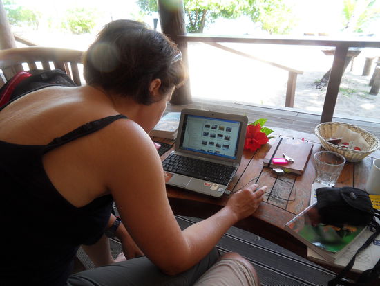 So - hier seht ihr, nicht schwarz auf weiß, sondern sogar FARBIG - es wurde unterwegs mit dem Netbook gearbeitet!!!