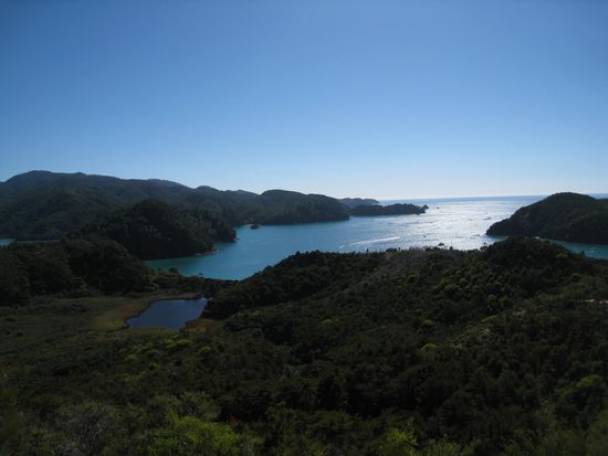 Aussicht auf die Kueste waehrend unserer Wanderung im Abel Tasman Nationalpark
