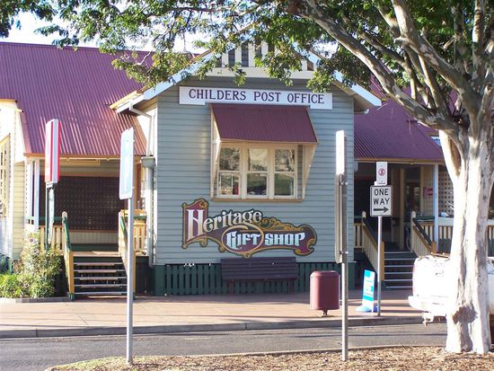 Blick vom Cafe aus auf die Post von Childers.