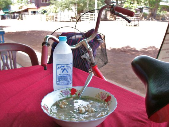 ... drahtigen Esel, esse zur Staerkung eine gute Suppem, trinke aus der Plastikflasche nach Plastik scheckendes Wasser und fahre los ...