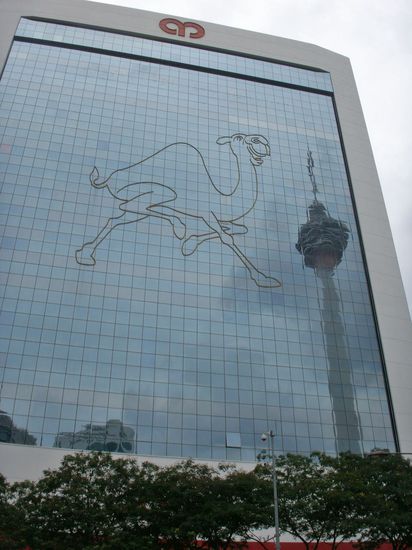der KL Tower im Spiegel. das Kamel kann da nur lachen 