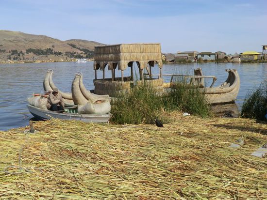 Der ganze Tag wird heute via Boot auf dem See verbracht.
Erster Höhepunkt ist der Besuch der schwimmenden Schilfinseln der Uros. 
Eine äußerst interessante Lebensweise haben (hatten) die Uros - Indianer. Sie bewohnten die Hochebenen Boliviens und Perus um den Titicaca See. Als der Einfluss der Inkas immer größer wurde, waren Sie gezwungen auf den See auszuweichen. Sie richteten schwimmende Städte aus dem sogenannten Tortora-Schilf.