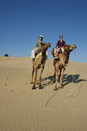 Unsere Kamelsafari war eine tolle Erfahrung. Die ruhige Wueste, tolle Sonnenuntergaenge, das langsame Tempo, klare Sternenhimmel, da nahm Esthi ihre wunde Stelle am Allerwaertesten in Kauf. Maenner leiden waehrend eines Kamelritts haeufig mehr als Frauen. Dies war wohl der Grund, weshalb ich eine Decke mehr auf dem Sitz hatte. Darueber war ich natuerlich gar nicht traurig und ich beendete die Kamelsafari ohne lang- oder kurzfristige Schaeden .