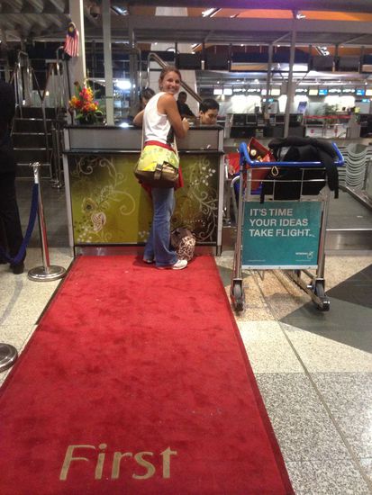 Standesgemäß in der First Class im A380 eingecheckt, yeahh!!!