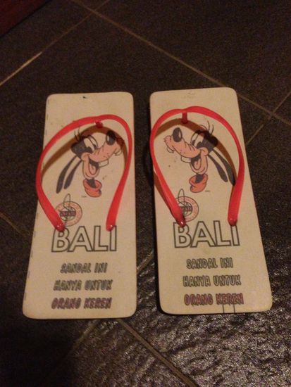 Diese Schuhe mußte Mirko unbedingt haben, er hat gefeilscht, wie wahnsinnig, aber die kleine ältere Dame wollte nicht wirklich weit 'runter gehen. Er hat sie dann doch für umgerechnet € 2,00 bekommen.