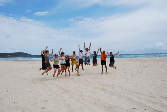 Gruppenjump! v. l.: Andi (verdeckt), seine Freundin Claire, Elaine, Elin, Camilla, Deniz, Peter, Marco, Andrea, Tom und ich