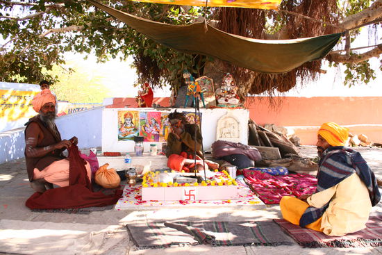 Baba mit Chillum, der unter dem Baum lebt...und seine Baba-Gang!