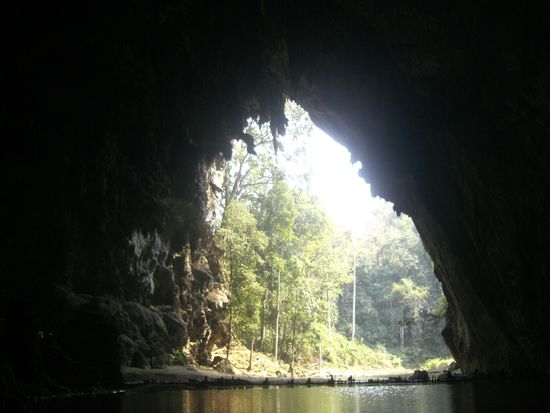 Mit nem mini Bambusboot sind wir durchgefahren, war echt wie im Film