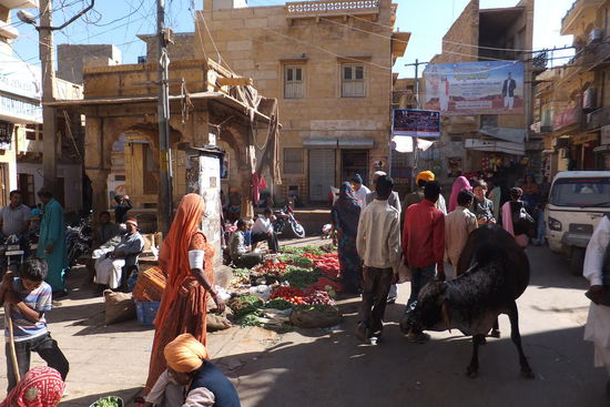 typisches Bild in Indiens Innenstädten - Trubel, Hektik, Hupen und Kühe