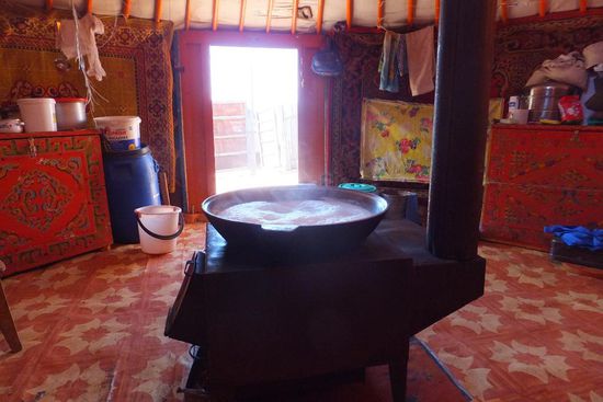 jeden Tag wird die frisch gemolkene Milch gekocht - lecker! 