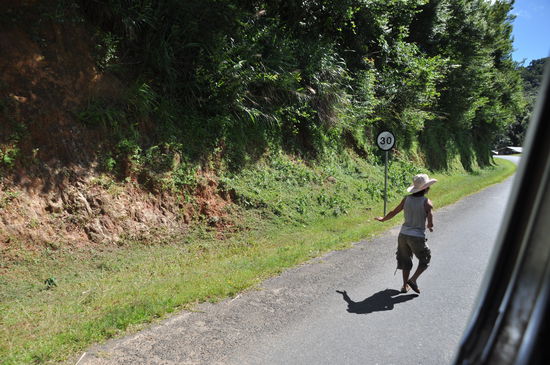 Auch Busfahrer müssen sich mal bewegen, unserer führte ein Tänzchen vor.