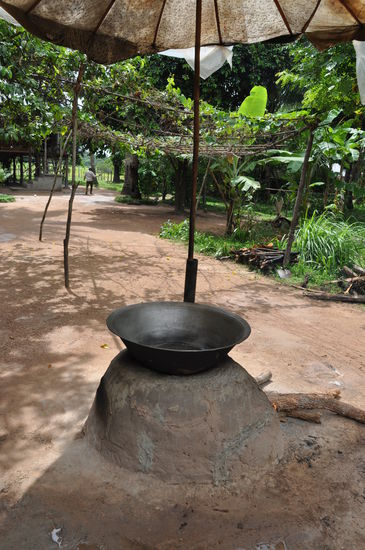 Dieser Erdofen wird befeuert und das Innere der Zuckerfrucht wandert in die große Schüssel. Es wird dann so lange gekocht, bis die Masse zähflüssig ist und aussieht wie Candis-Zucker.