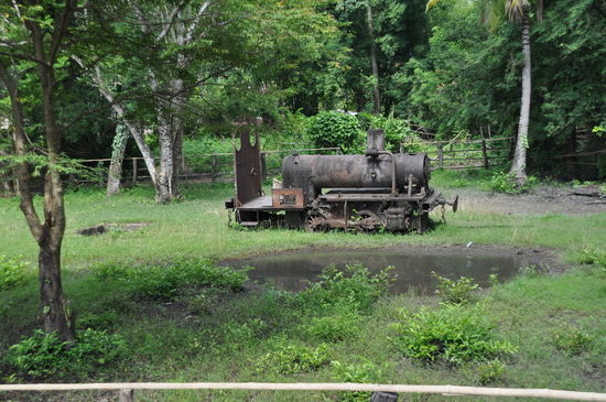 Französische Dampflok aus der Kolonialzeit. Ein paar Franzosen versuchten über die Inseln Schienen zu legen.