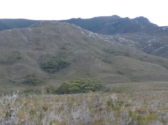 So nun das groessere Hindernis, die Iron Bound Ranges. Der Track ist nun deutlich zu sehen. Man muss nur noch hoch